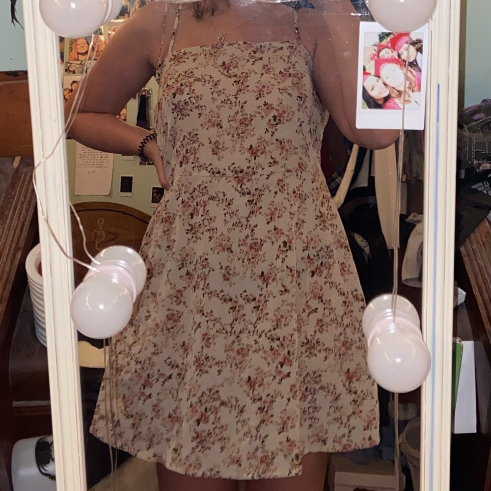 Tan/cream colored dress with beautiful flower print from Shein